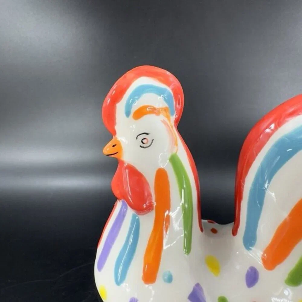 Poultry In Motion Rooster Ceramic Figurine 2010‎ Speckled Spectrum Multicolor